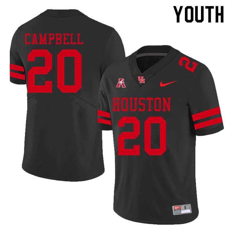 Youth #20 Brandon Campbell Houston Cougars College Football Jerseys Sale-Black - Click Image to Close